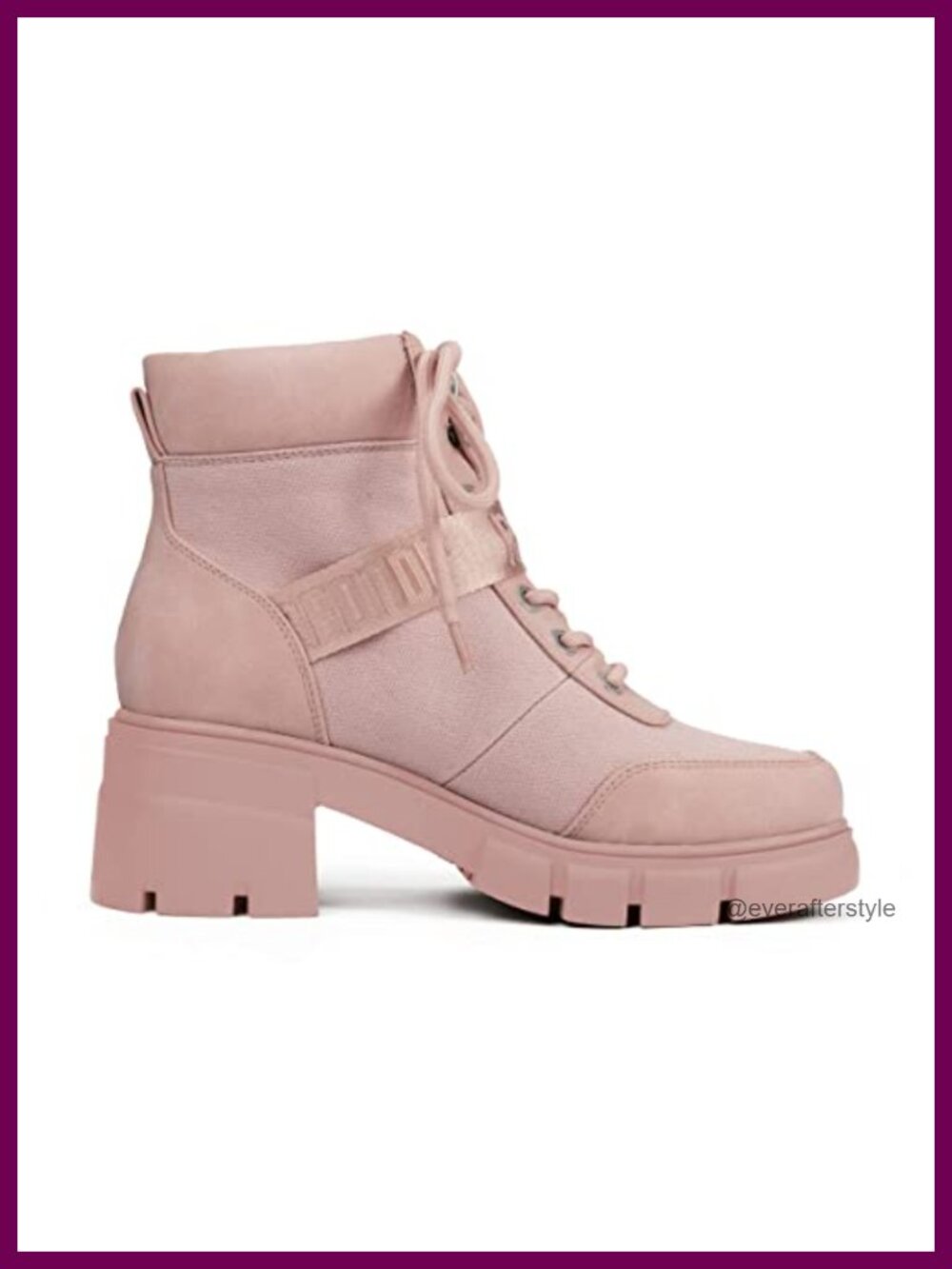 Women's Combat Boots Chunky Lug Sole Lace-Up Ankle Bootie with Canvas and PU - Picture 3 of 6